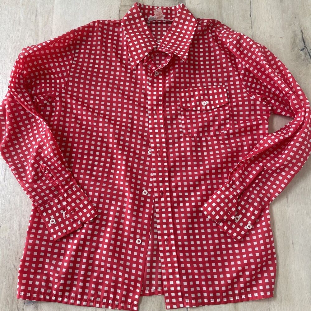 SKYR By Scandia Vintage Red Checked Nylon Button Shirt Men’s Size S/M